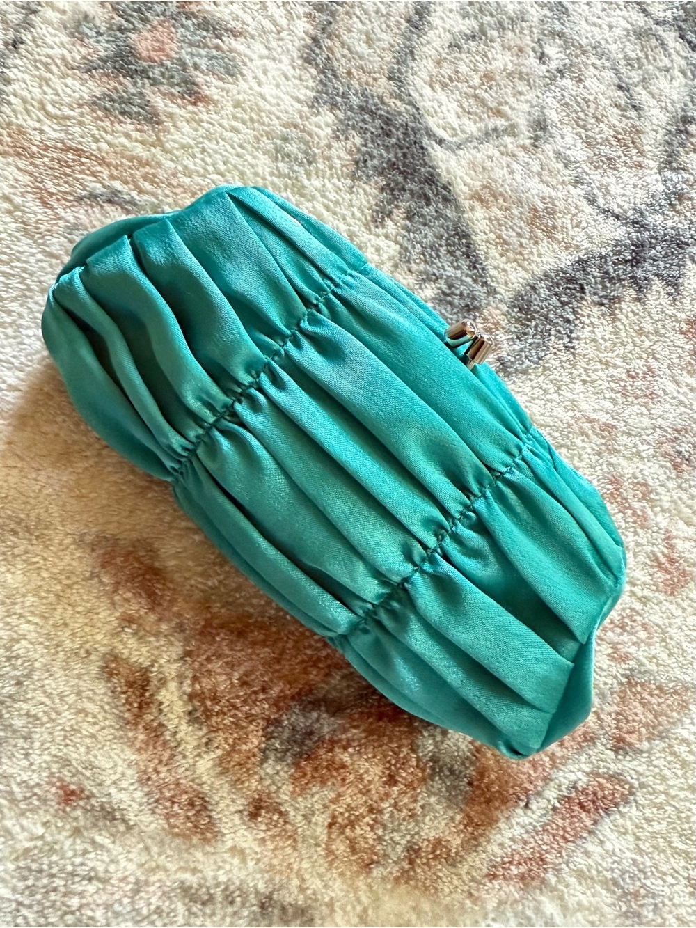 La Regale Teal Gathered Satin Clutch